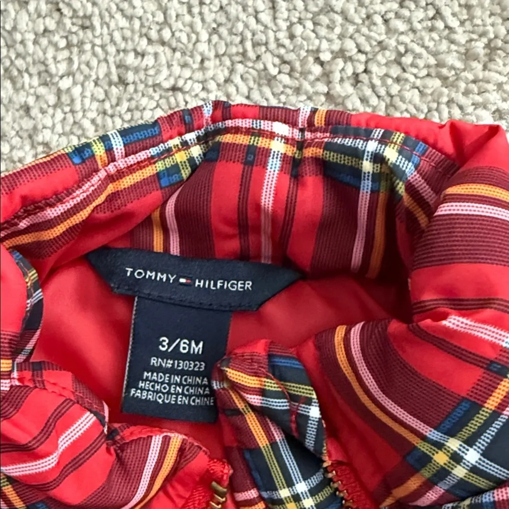 Tommy Red Plaid Puffer Vest with Heart Detail